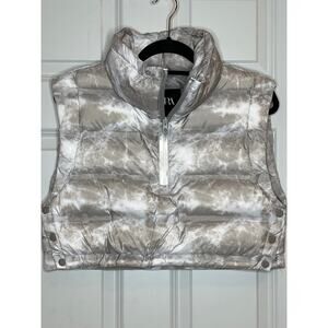 Zara Crop Sleeveless Puffer Vest Tan‎ Tie Dye Large Zip Front Jacket